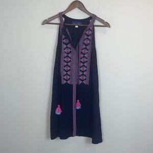 Blue Rain batik embroidered boho dress women size medium